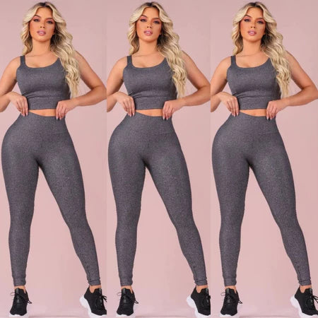 3 Conjuntos Fitness Feminino Top e Legging Academia Sem TransparĂȘncia
