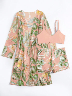 Conjunto Biquíni 3 Peças com Estampa Tropical